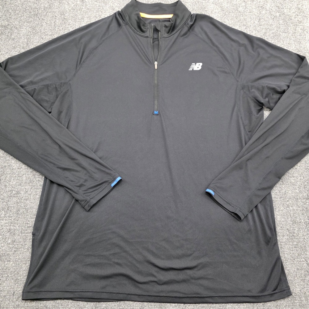 New Balance Mens XL Black 1/4 Zip Long Sleeve Running Pullover Shirt MT13271